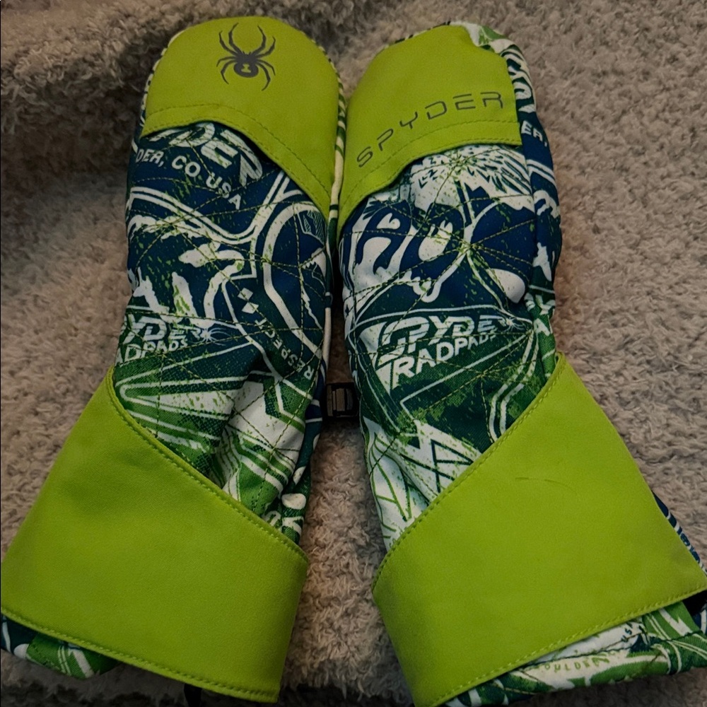 Spyder Lime Green and Navy Graphic Mittens